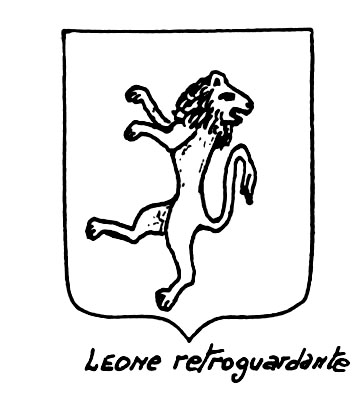 Imagen del término heráldico: Leone retroguardante